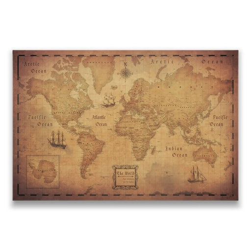 Push Pin World Map (Pin Board) - Rustic Vintage