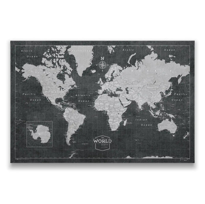 Push Pin World Map (Pin Board) - Modern Slate CM Pin Board