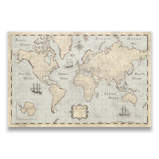 Push Pin World Map (Pin Board/Poster) - Rustic Vintage CM Pin Board