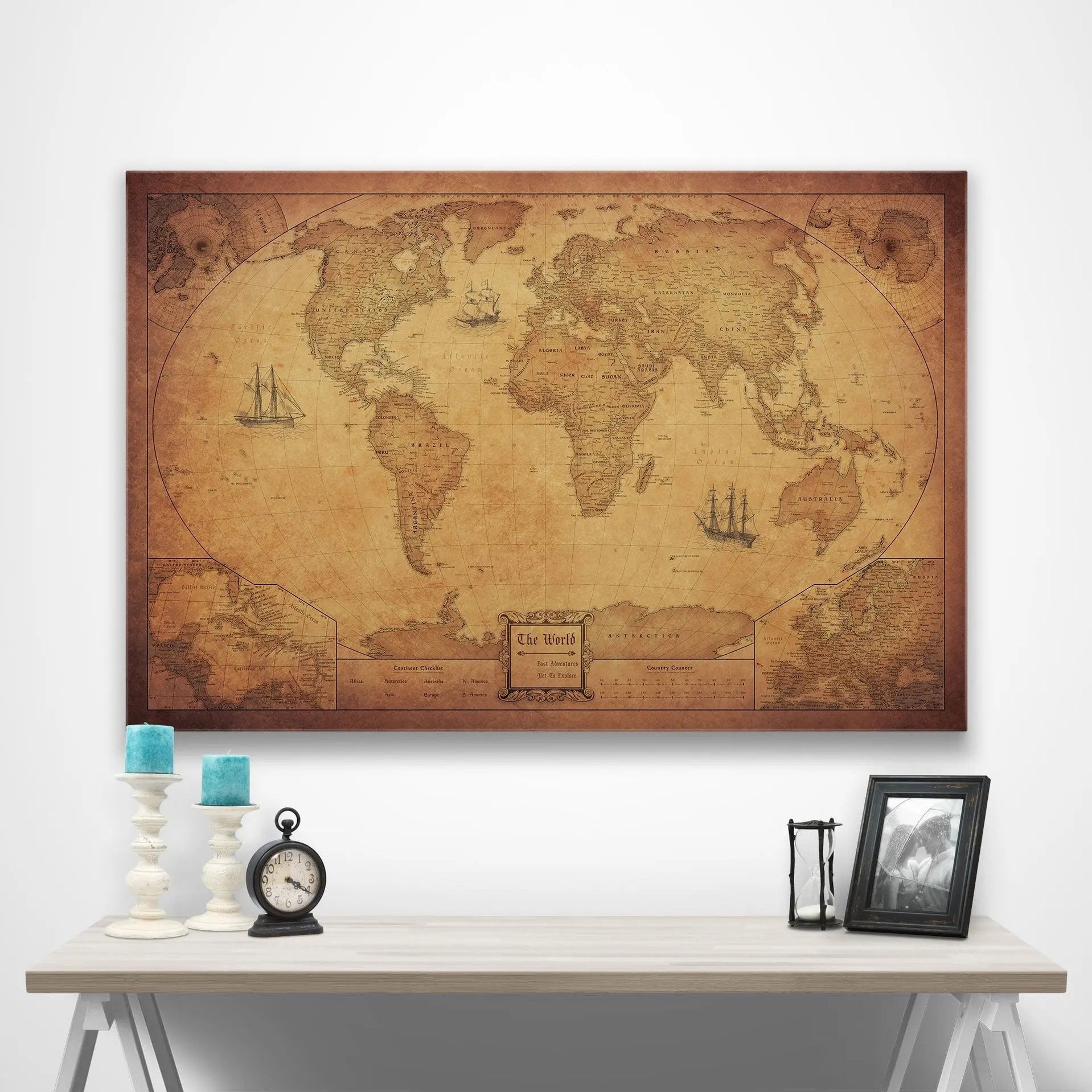 Mapa mundial de viajes Conquest Maps con chinchetas - Edición dorada