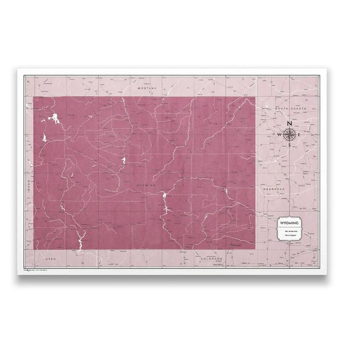 Push Pin Wyoming Map (Pin Board) - Burgundy Color Splash CM Pin Board