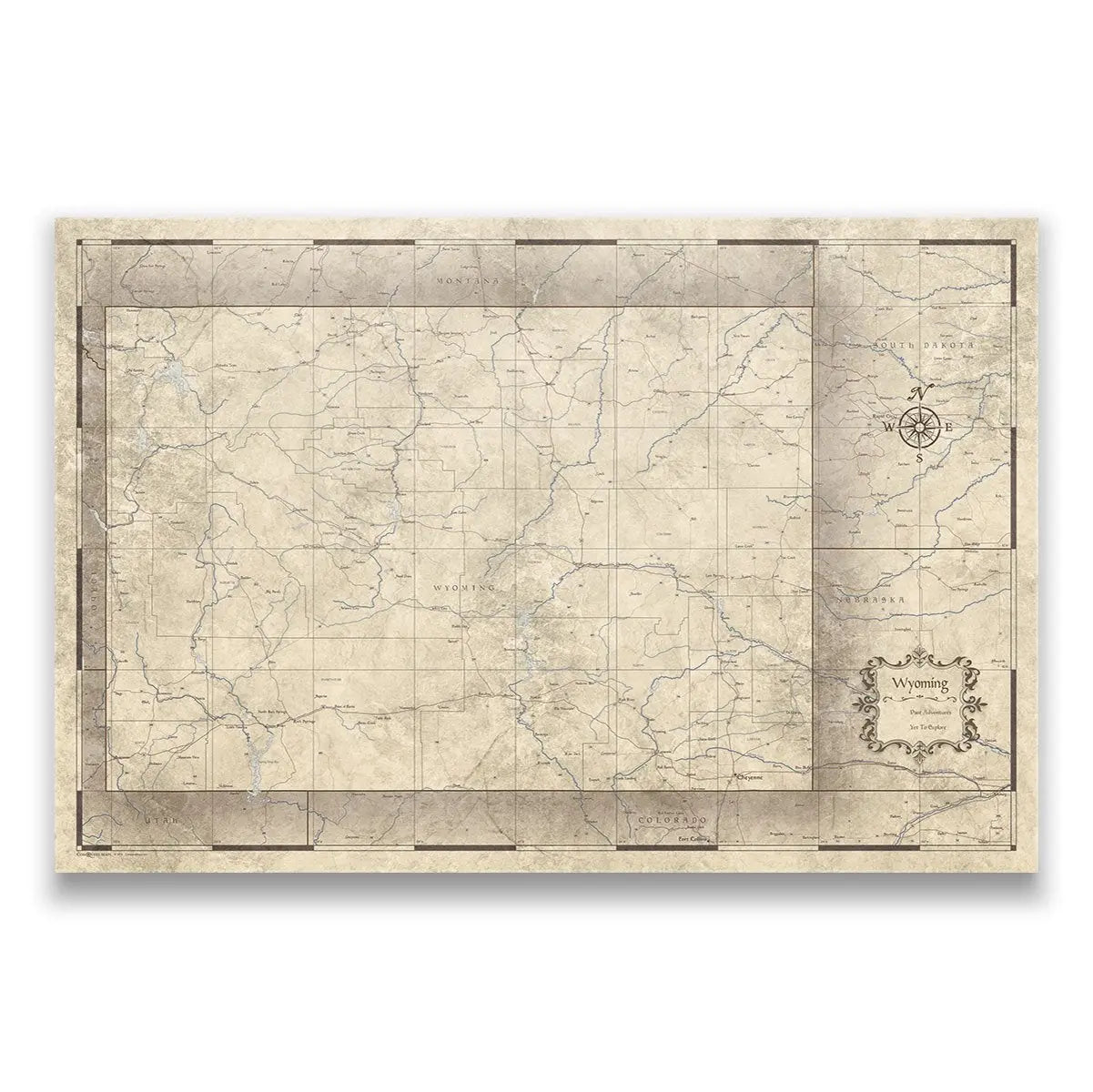 Wyoming Map Poster - Rustic Vintage - Conquest Maps LLC