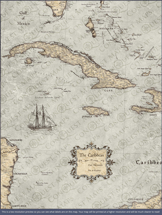 Caribbean Poster Map - Rustic Vintage CM Poster