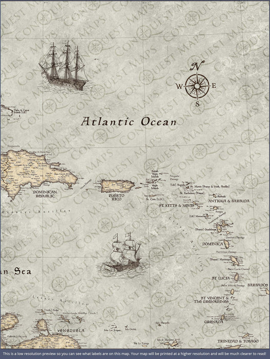 Caribbean Poster Map - Rustic Vintage CM Poster