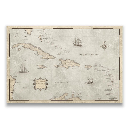 Push Pin Caribbean Map (Pin Board/Poster) - Rustic Vintage CM Pin Board
