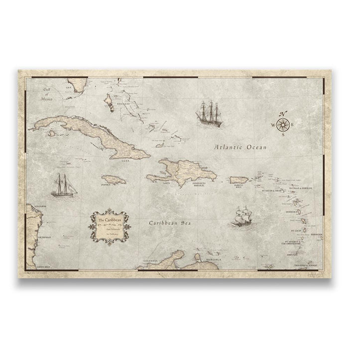 Push Pin Caribbean Map (Pin Board) - Rustic Vintage CM Pin Board