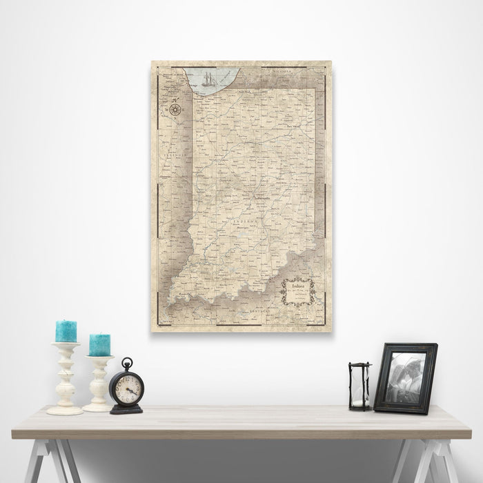Indiana Map Poster - Rustic Vintage CM Poster