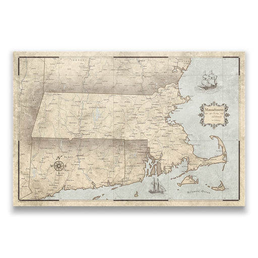 Massachusetts Map Poster - Rustic Vintage