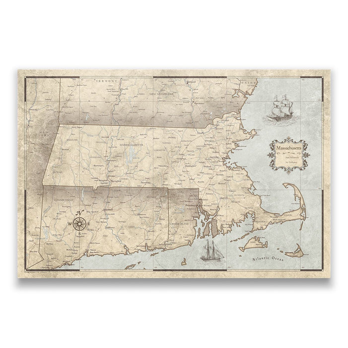Massachusetts Map Poster - Rustic Vintage CM Poster