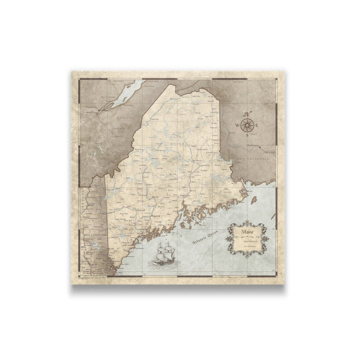 Maine Map Poster - Rustic Vintage