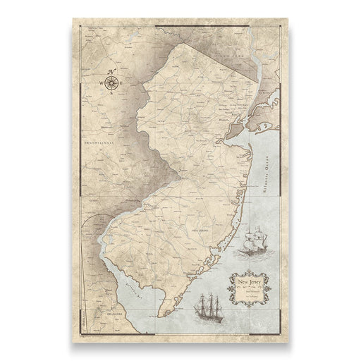 Push Pin New Jersey Map (Pin Board) - Rustic Vintage CM Pin Board