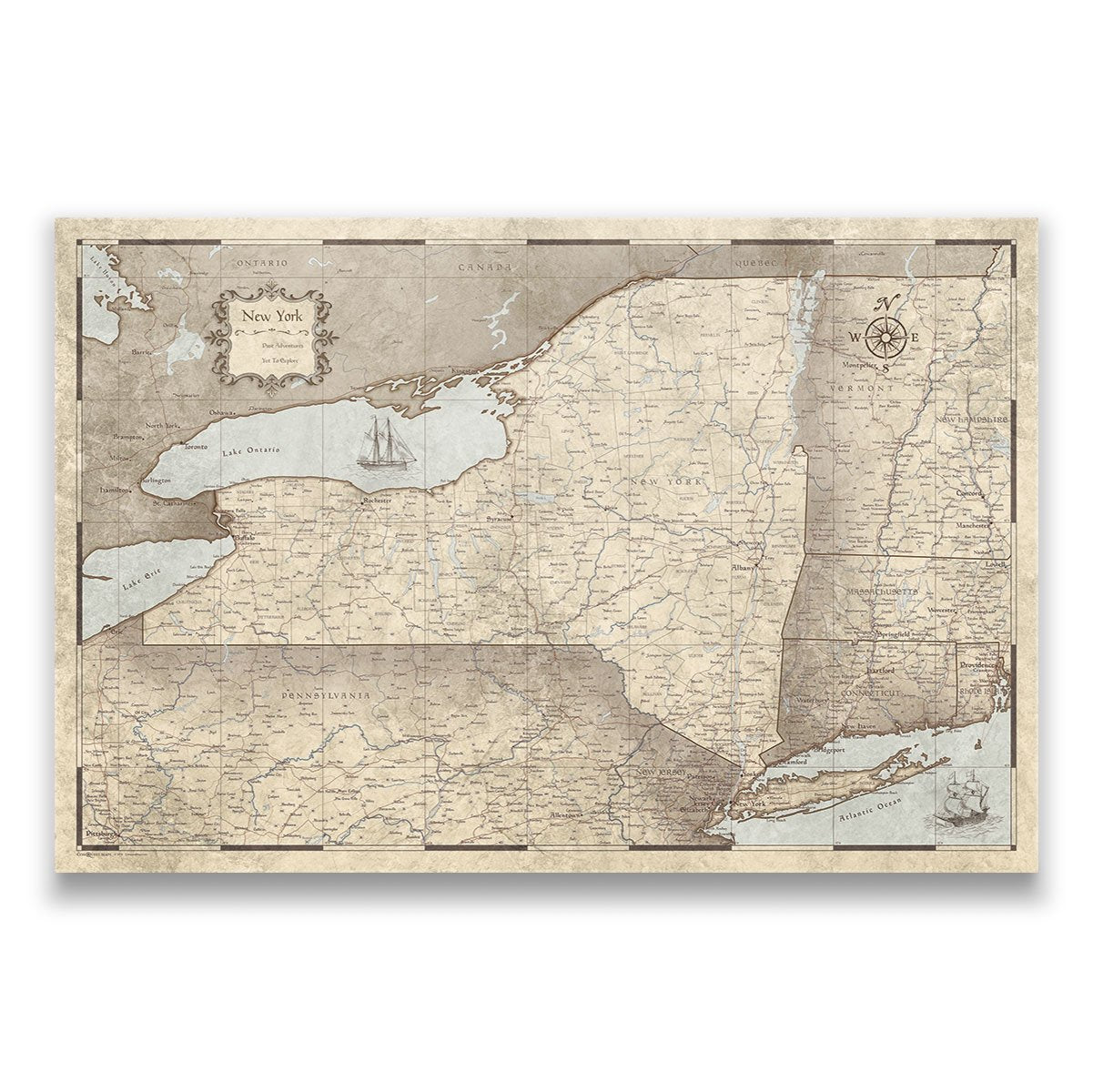 Push Pin New York Map (Pin Board) - Rustic Vintage CM Pin Board