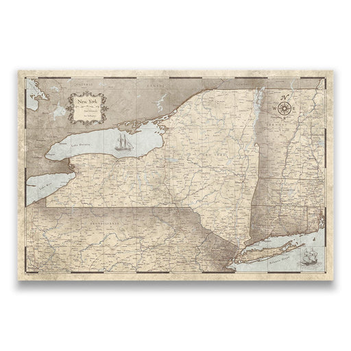 New York Map Poster - Rustic Vintage