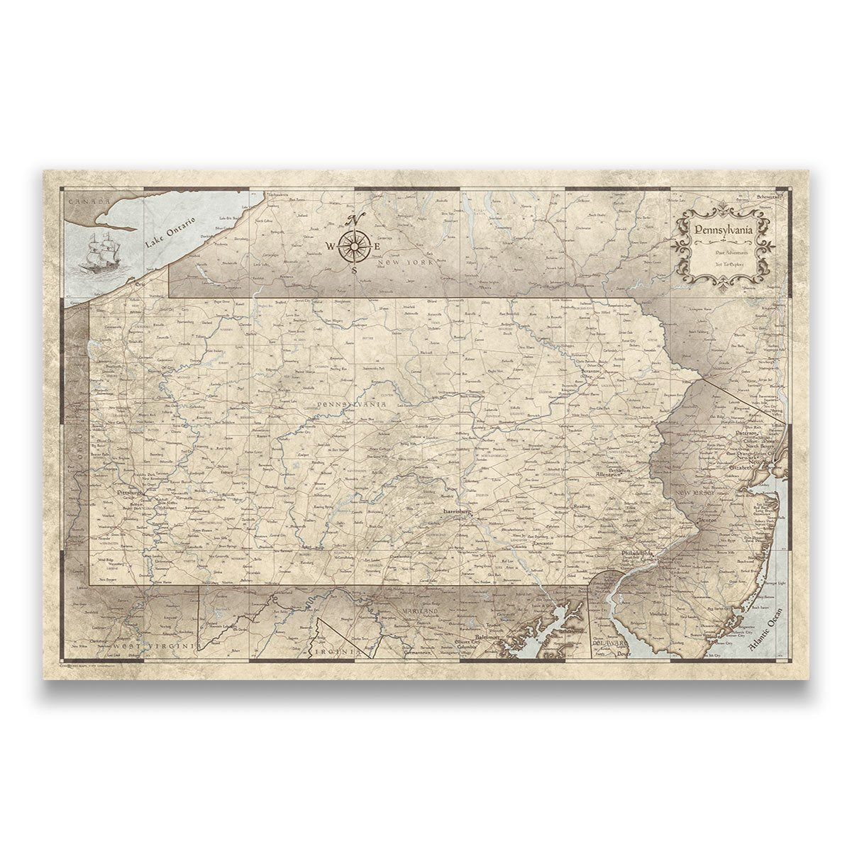 Push Pin Pennsylvania Map (Pin Board) - Rustic Vintage CM Pin Board