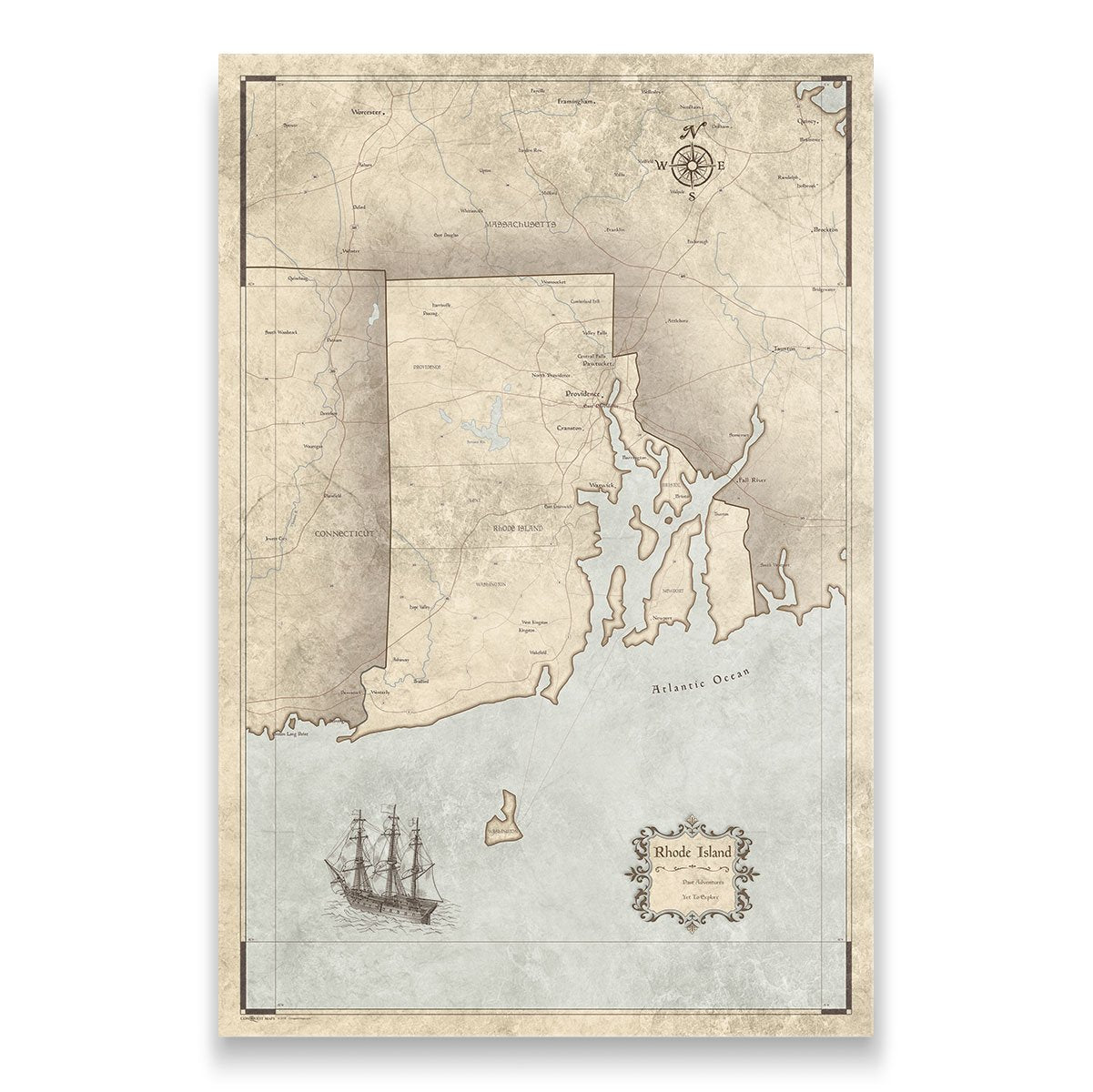 Push Pin Rhode Island Map (Pin Board) - Rustic Vintage CM Pin Board