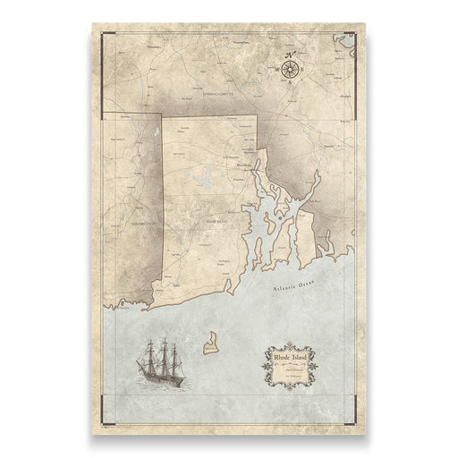 Rhode Island Map Poster - Rustic Vintage