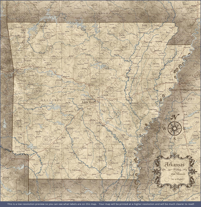 Arkansas Map Poster - Rustic Vintage CM Poster