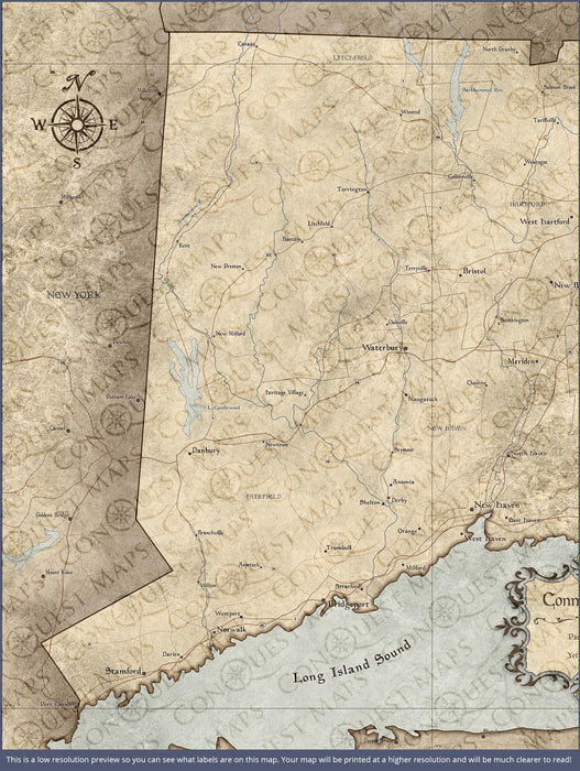 Connecticut Map Poster - Rustic Vintage CM Poster