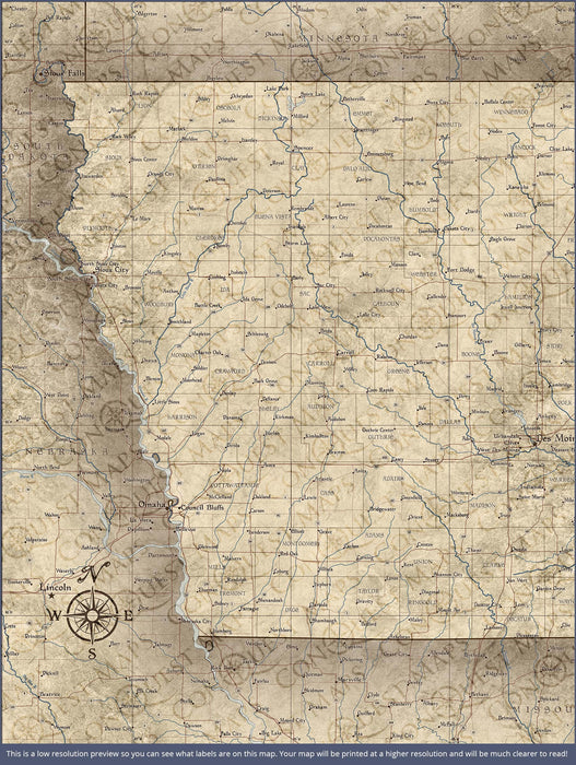 Push Pin Iowa Map (Pin Board) - Rustic Vintage