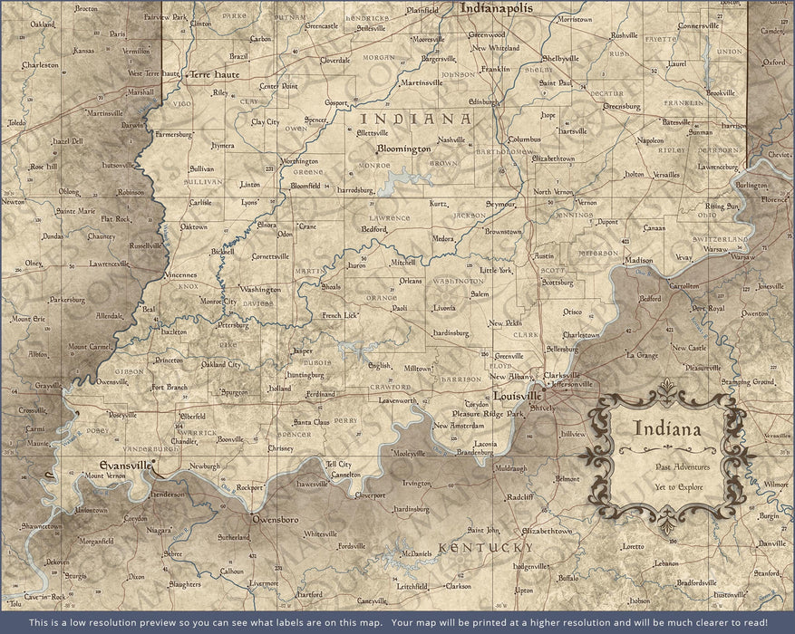 Indiana Map Poster - Rustic Vintage CM Poster