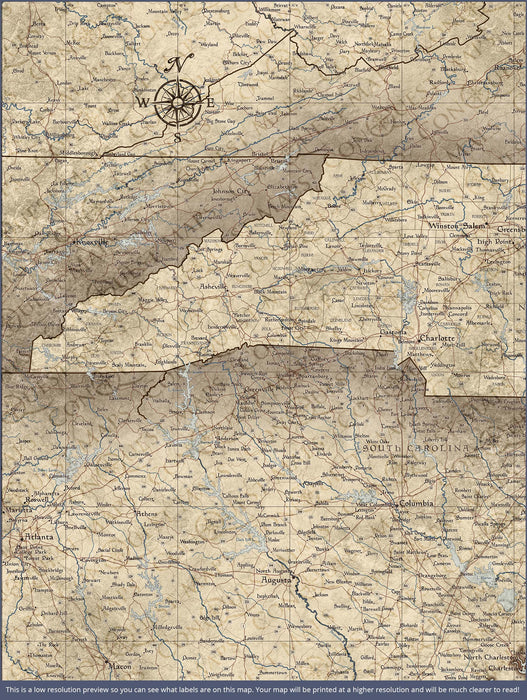 Push Pin North Carolina Map (Pin Board) - Rustic Vintage CM Pin Board