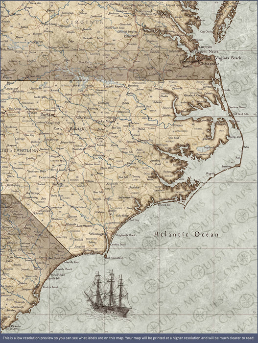 Push Pin North Carolina Map (Pin Board) - Rustic Vintage