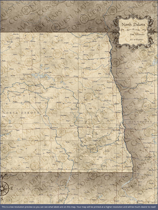 North Dakota Map Poster - Rustic Vintage CM Poster