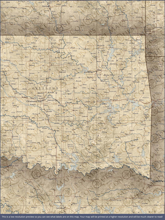 Oklahoma Map Poster - Rustic Vintage CM Poster