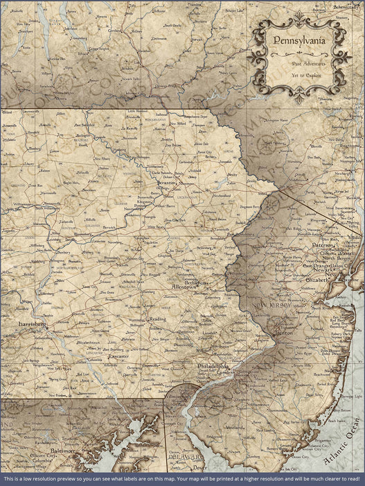Pennsylvania Map Poster - Rustic Vintage CM Poster