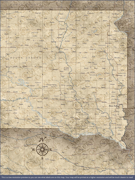 South Dakota Map Poster - Rustic Vintage CM Poster