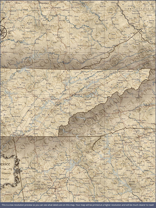 Tennessee Map Poster - Rustic Vintage CM Poster