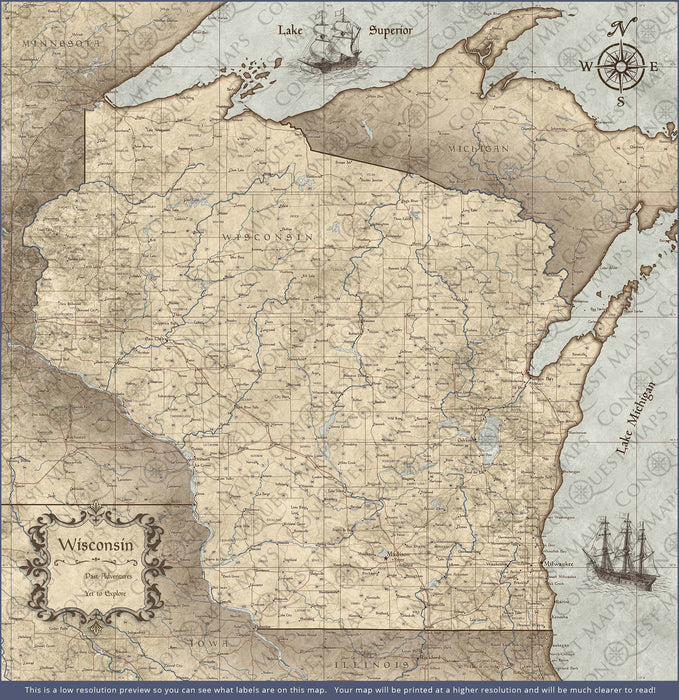 Wisconsin Map Poster - Rustic Vintage CM Poster