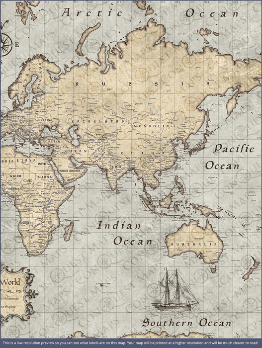 Old-Fashioned World Map, Pinnable Canvas Print