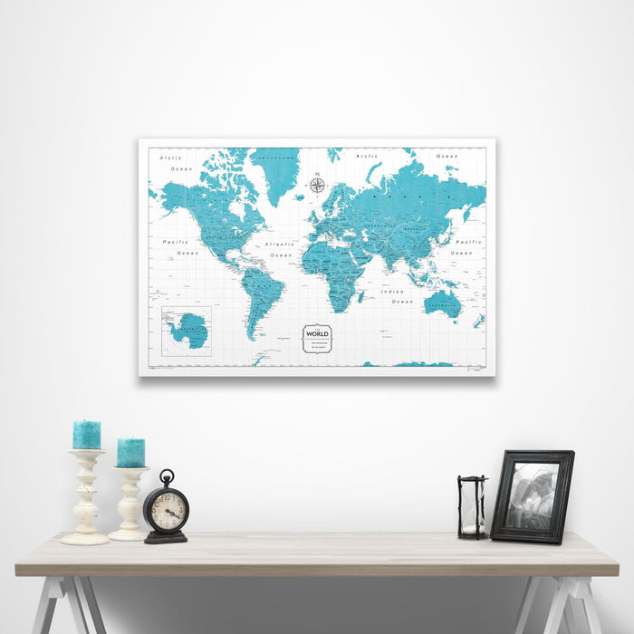 World Map Poster - Teal Color Splash CM Poster