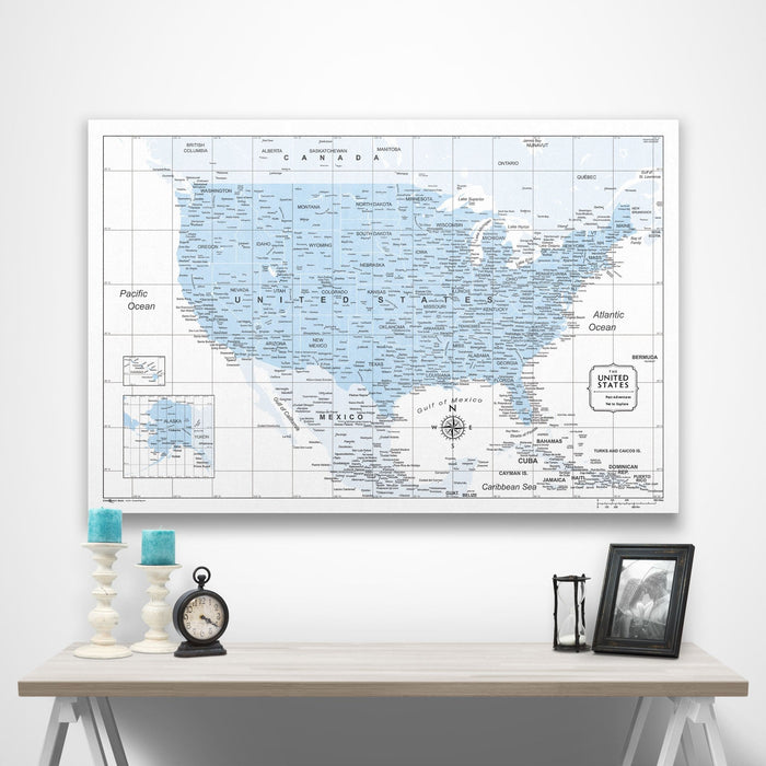 Push Pin USA Map (Pin Board/Poster) - Light Blue Color Splash CM Pin Board