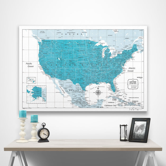 USA Map Poster - Teal Color Splash CM Poster
