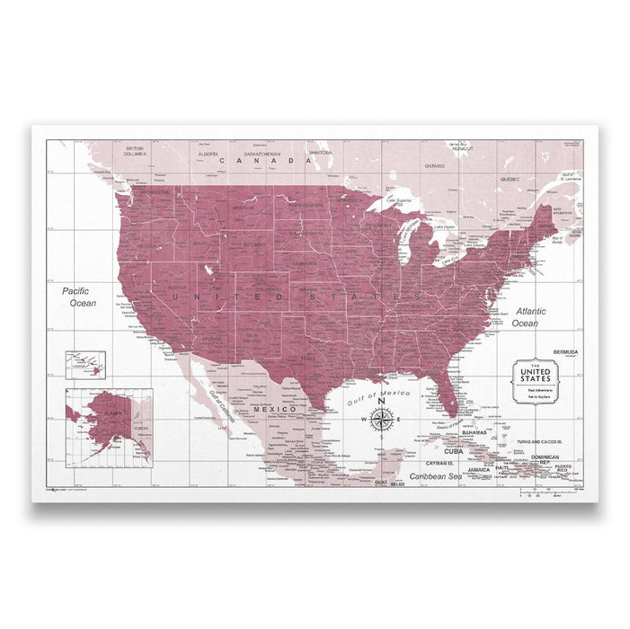 Push Pin USA Map (Pin Board) - Burgundy Color Splash CM Pin Board
