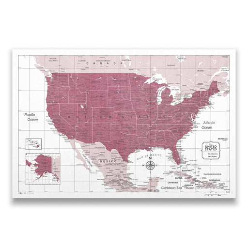 USA Map Poster - Burgundy Color Splash