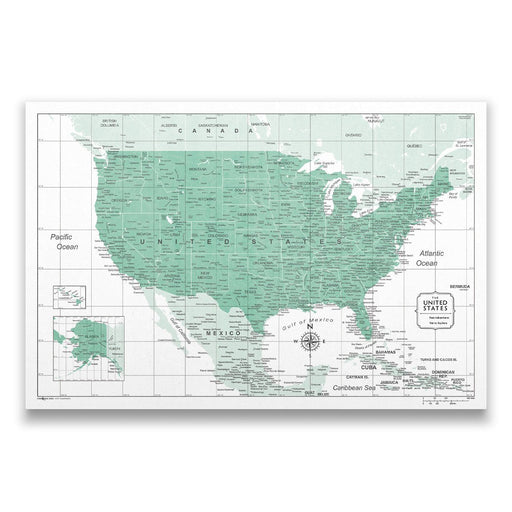 USA Map Poster - Green Color Splash