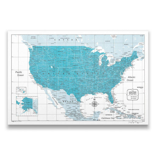 Push Pin USA Map (Pin Board) - Teal Color Splash CM Pin Board