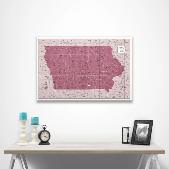 Iowa Map Poster - Burgundy Color Splash CM Poster