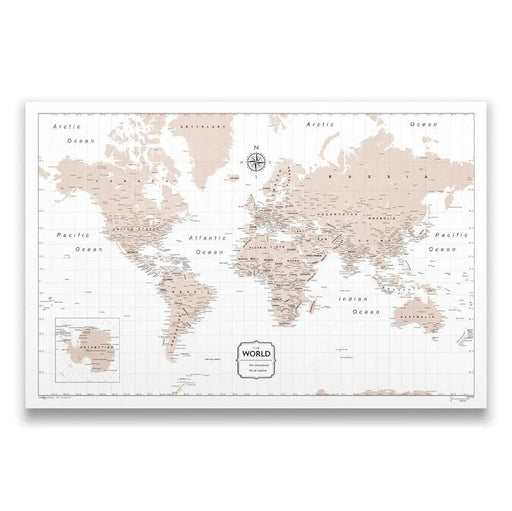 Push Pin World Map (Pin Board) - Light Brown Color Splash CM Pin Board